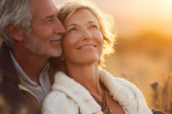 мужчина и женщина лет 60 сидят на закате
