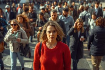 девушка сидит в кафе среди людей, но чувствует одиночество